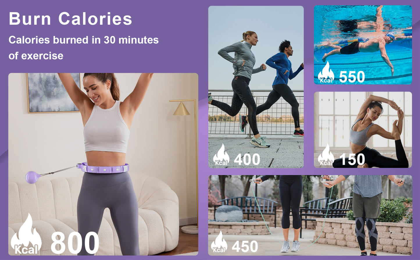 Sonkoloro Smart Hoop Weighted Hoop for Adult Weight Loss - 50" Plus Size Silent Smart Waist Fitness Circle with Ball