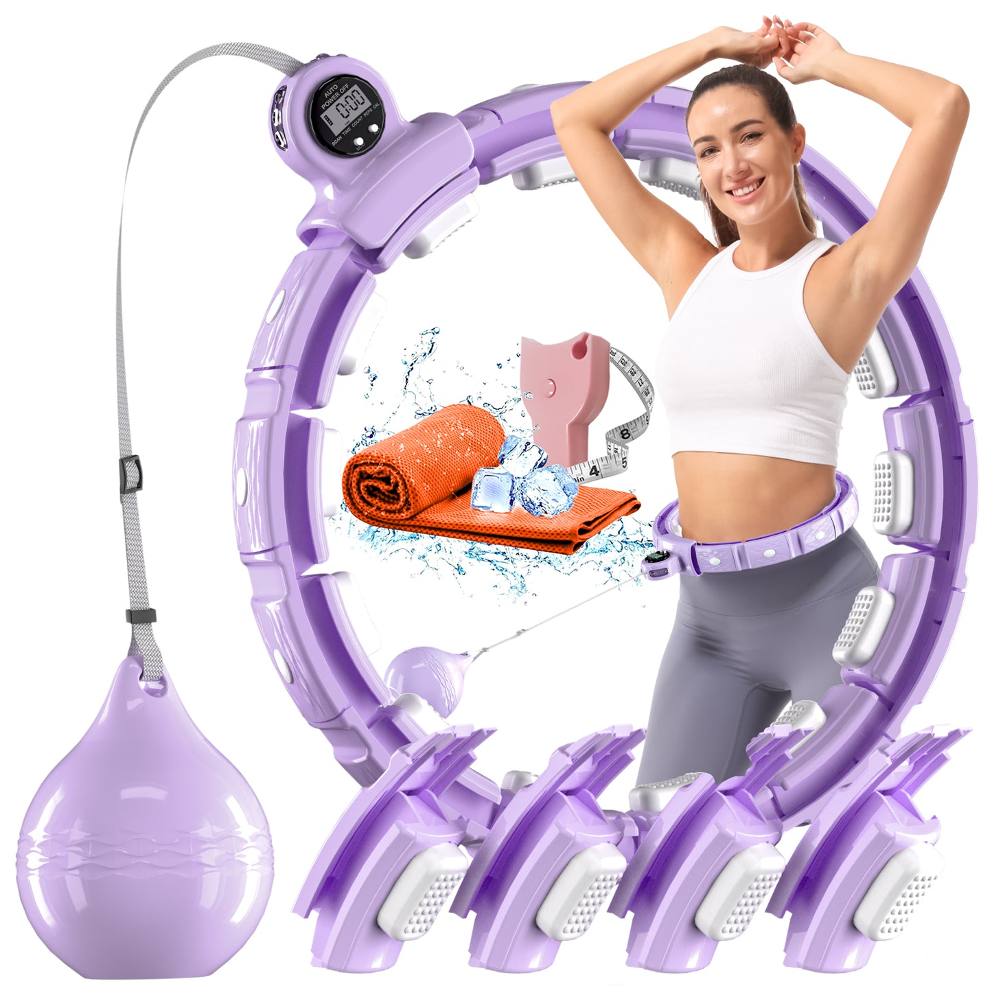 Sonkoloro Smart Hoop Weighted Hoop for Adult Weight Loss - 50" Plus Size Silent Smart Waist Fitness Circle with Ball