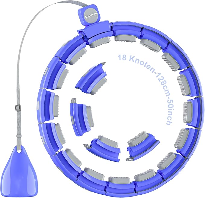 Sonkoloro Smart Hoop Upgrade Smart Weighted Fit Hoop for Adults Weight Loss, 18 Detachable Knots, Modern Low Noise Exercise Fitness Hoop, Great for Adults and Beginners (Blue 1)