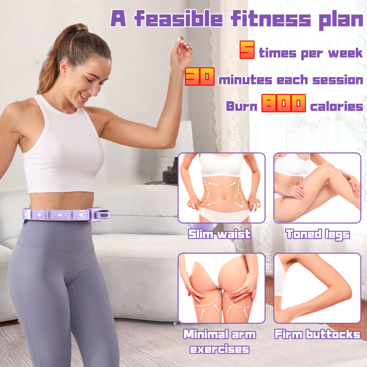 Sonkoloro Smart Hoop Weighted Hoop for Adult Weight Loss - 50" Plus Size Silent Smart Waist Fitness Circle with Ball