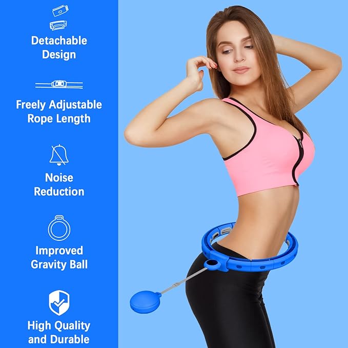 Sonkoloro Smart Hoop Upgrade Smart Weighted Fit Hoop for Adults Weight Loss, 18 Detachable Knots, Modern Low Noise Exercise Fitness Hoop, Great for Adults and Beginners (Blue 1)
