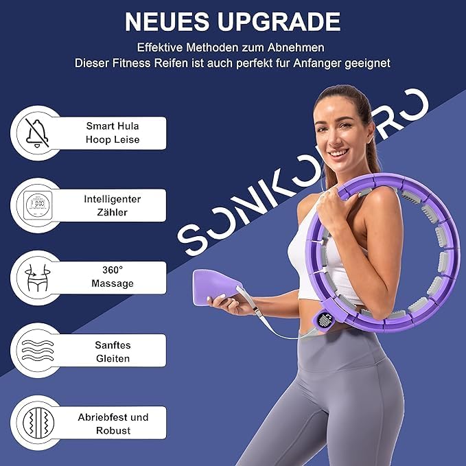 Sonkoloro Smart Hoop for Adults and Beginners, Hullahub Hoop for Weight Loss, Smart Hoop, Quiet Fitness Hoop with Weight, Counter and Nubs