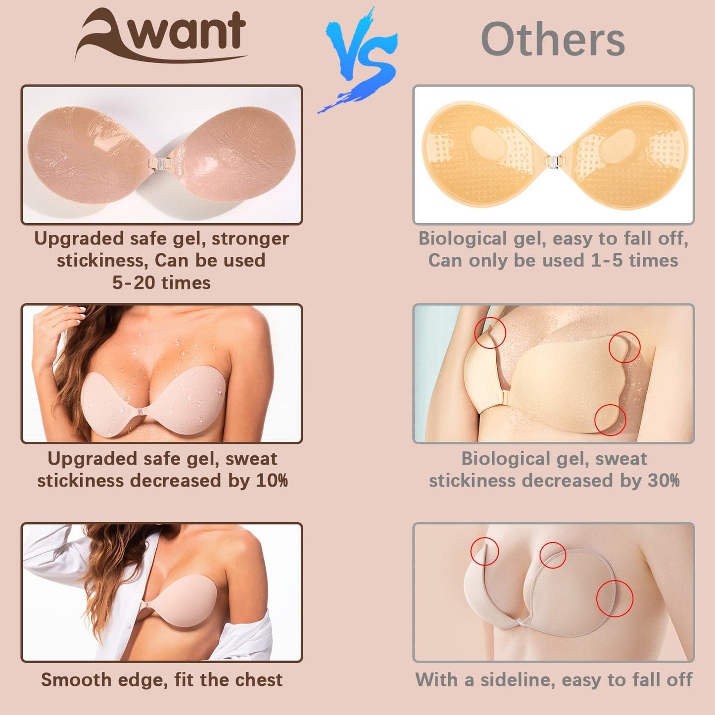 Awant Strapless Sticky Bra Invisible Sticky Boobs Silicone LazyRosy