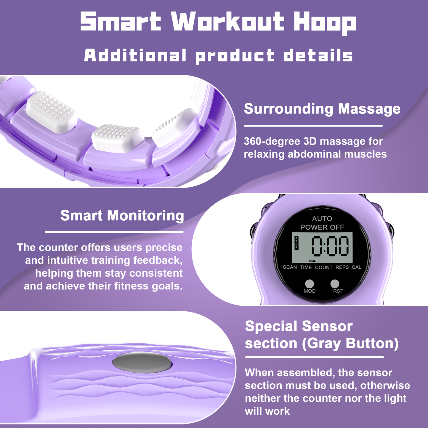 Sonkoloro Smart Hoop Weighted Hoop for Adult Weight Loss - 50" Plus Size Silent Smart Waist Fitness Circle with Ball