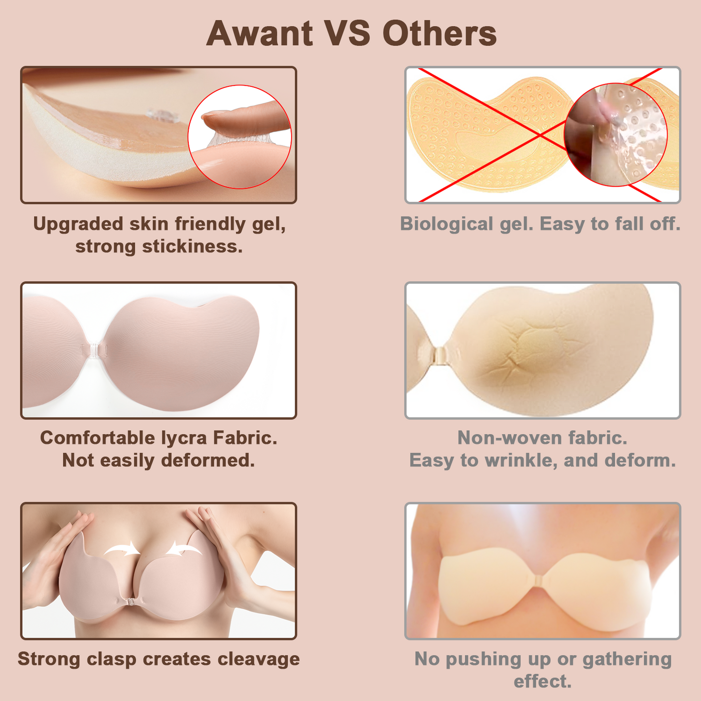 Awant New Mango Cup Strapless Sticky Bra - Beige+Black