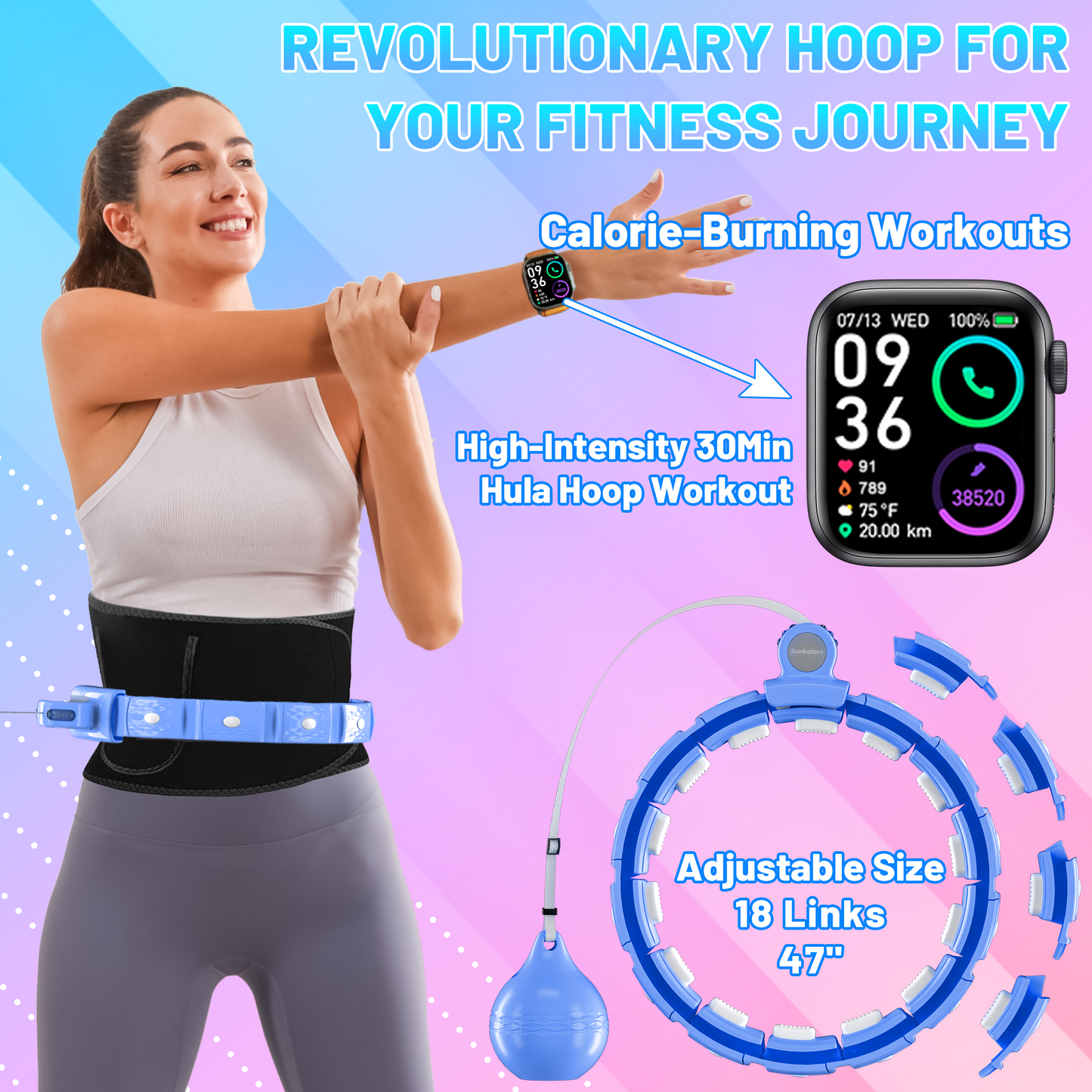 Sonkoloro Smart Hoop Upgrade Smart Weighted Fit Hoop for Adults Weight Loss