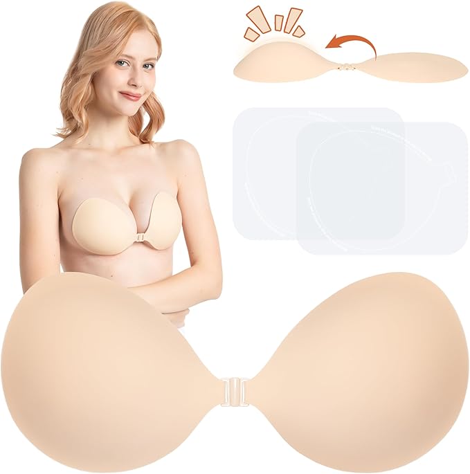 Lazyrosy Sticky Adhesive Push up Bra Beige