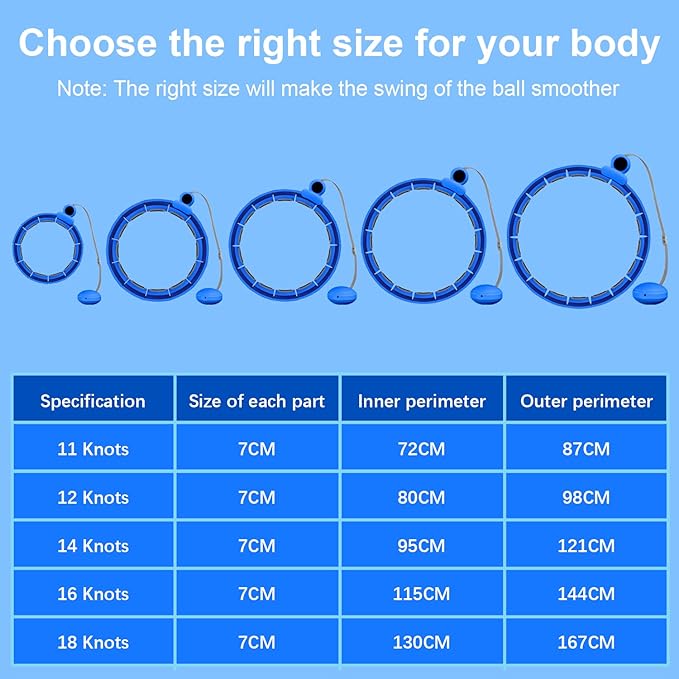 Sonkoloro Smart Hoop Upgrade Smart Weighted Fit Hoop for Adults Weight Loss, 18 Detachable Knots, Modern Low Noise Exercise Fitness Hoop, Great for Adults and Beginners (Blue 1)