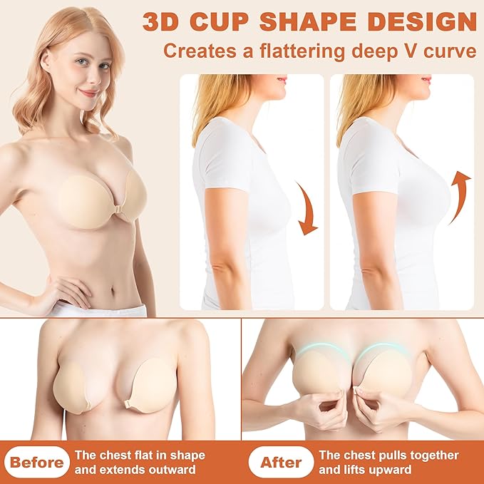 Lazyrosy Sticky Adhesive Push up Bra Beige