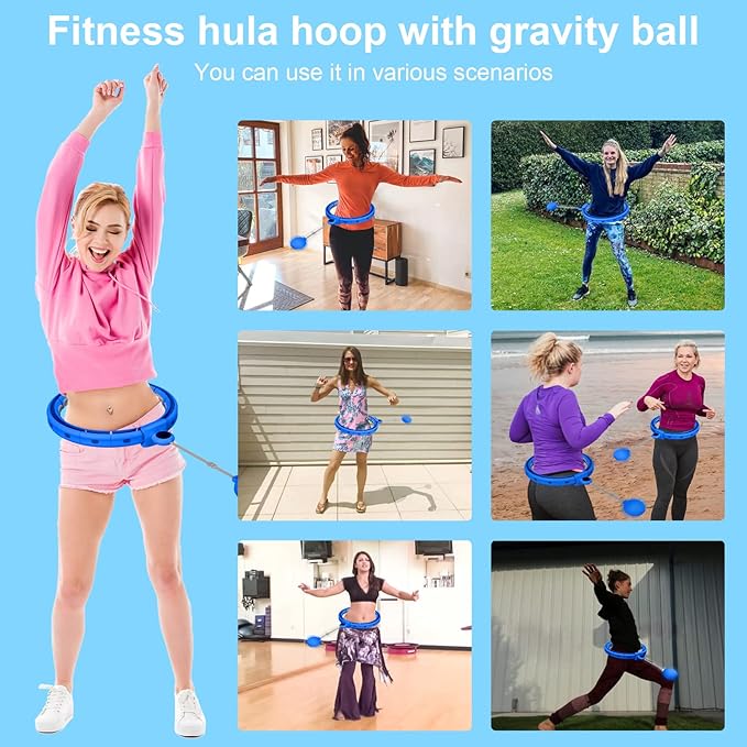 Sonkoloro Smart Hoop Upgrade Smart Weighted Fit Hoop for Adults Weight Loss, 18 Detachable Knots, Modern Low Noise Exercise Fitness Hoop, Great for Adults and Beginners (Blue 1)