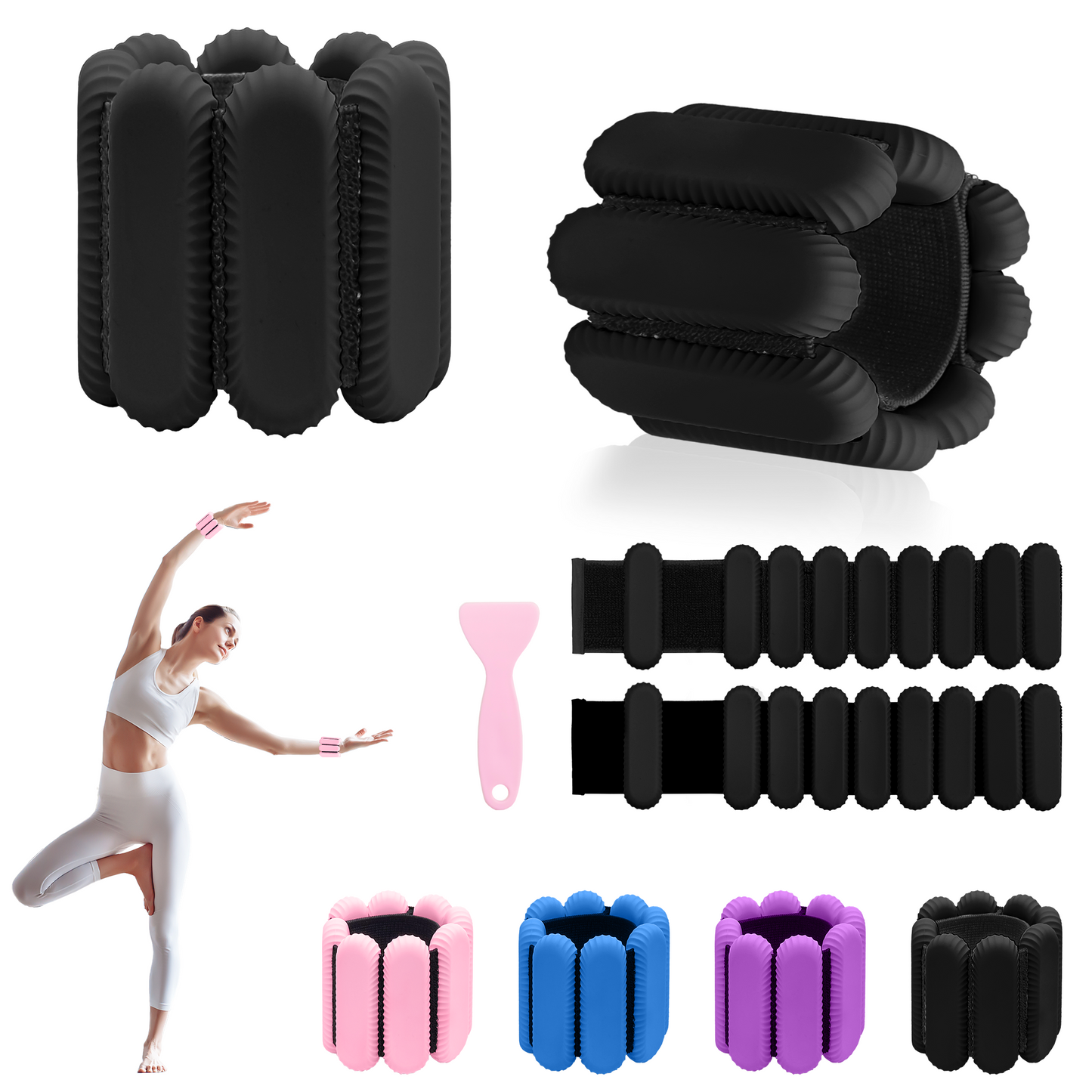 Wrist Ankle Weights for Women, Adjustable Weight(1LB~1.1LB Each) with Spare Two Weights Non-Slip Hand & Leg Weighted for Strength Training, Walking, Running, Yoga, Pilates, and Jogging