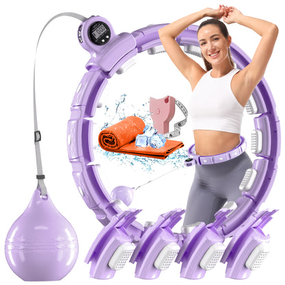 Weighted Hoop for Adult Weight Loss - 50" Plus Size Silent Smart Waist Fitness Circle with Ball - Abs Exercise Equipment for Home Purple