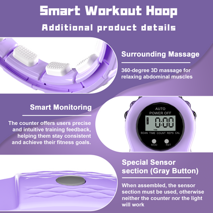 Weighted Hoop for Adult Weight Loss - 50" Plus Size Silent Smart Waist Fitness Circle with Ball - Abs Exercise Equipment for Home Purple