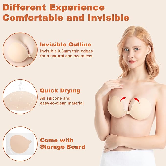 Lazyrosy Sticky Adhesive Push up Bra Beige