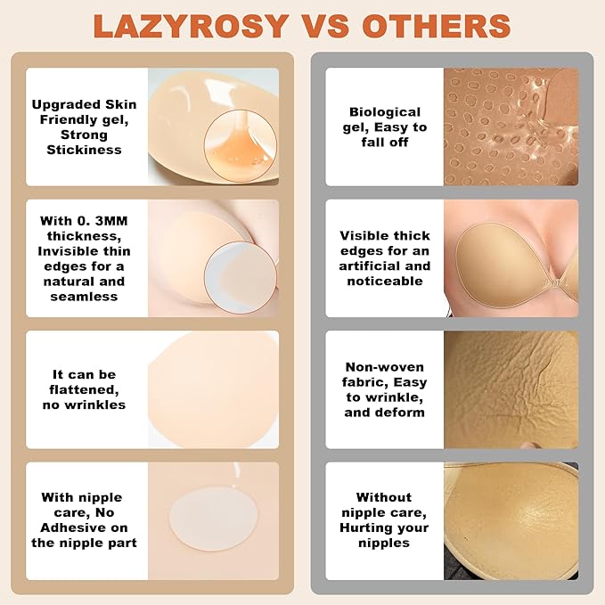 Lazyrosy Sticky Adhesive Push up Bra Beige